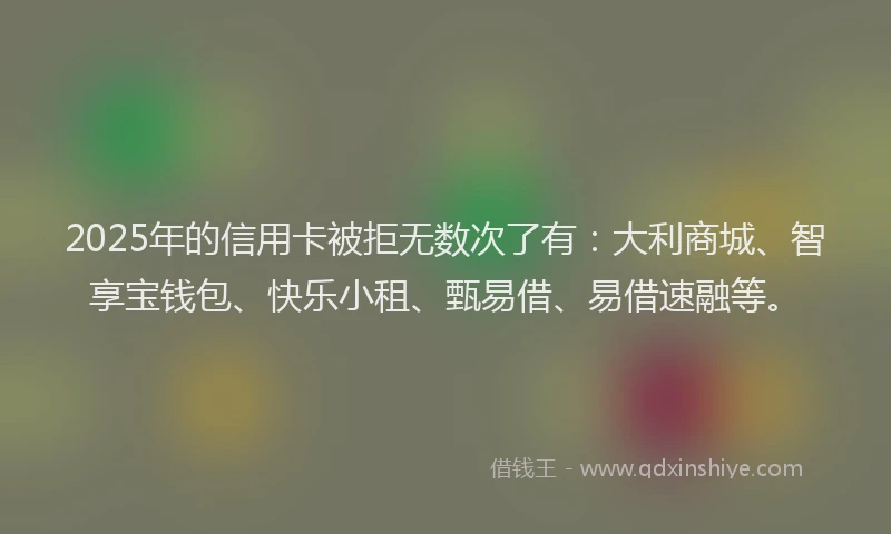 2025年的信用卡被拒无数次了有：大利商城、智享宝钱包、快乐小租、甄易借、易借速融等。