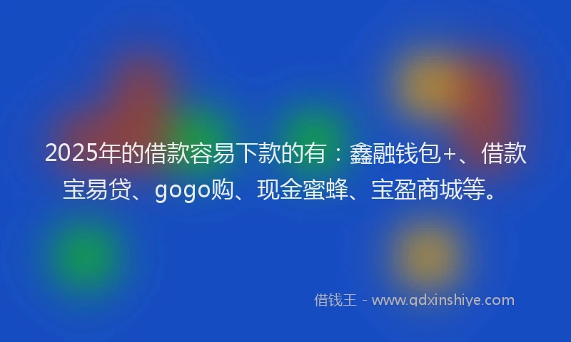 2025年的借款容易下款的有：鑫融钱包+、借款宝易贷、gogo购、现金蜜蜂、宝盈商城等。