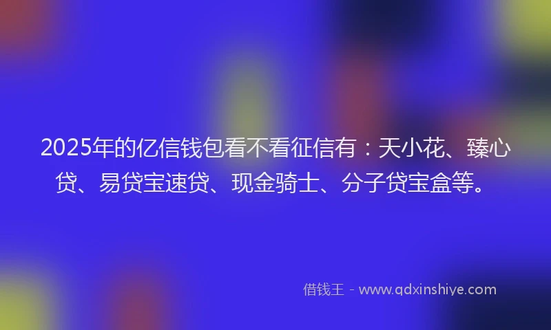 2025年的亿信钱包看不看征信有：天小花、臻心贷、易贷宝速贷、现金骑士、分子贷宝盒等。