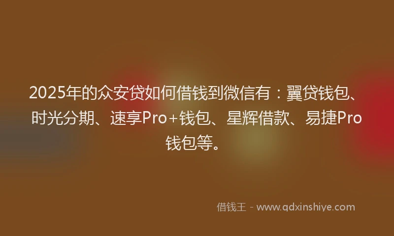 2025年的众安贷如何借钱到微信有：翼贷钱包、时光分期、速享Pro+钱包、星辉借款、易捷Pro钱包等。