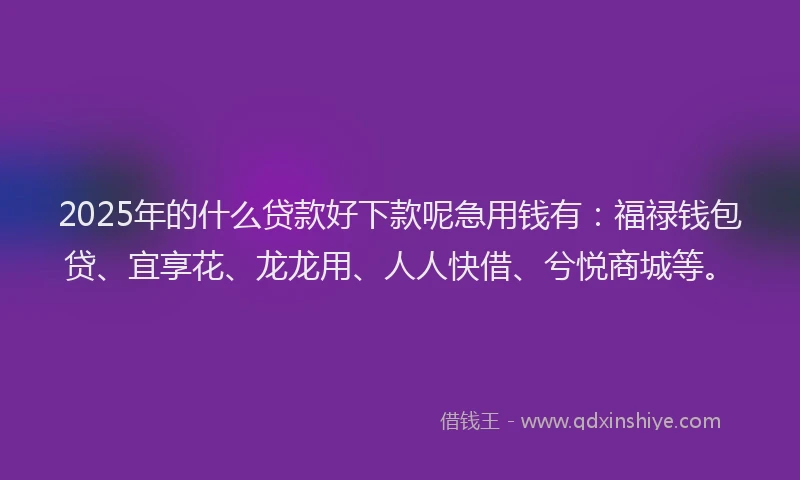 2025年的什么贷款好下款呢急用钱有：福禄钱包贷、宜享花、龙龙用、人人快借、兮悦商城等。
