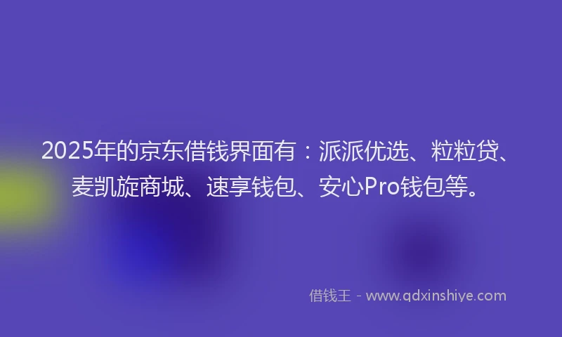 2025年的京东借钱界面有：派派优选、粒粒贷、麦凯旋商城、速享钱包、安心Pro钱包等。