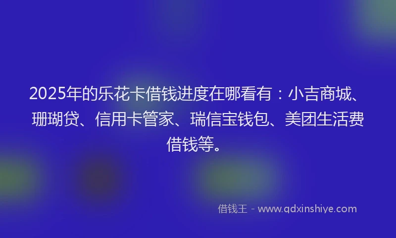 2025年的乐花卡借钱进度在哪看有：小吉商城、珊瑚贷、信用卡管家、瑞信宝钱包、美团生活费借钱等。