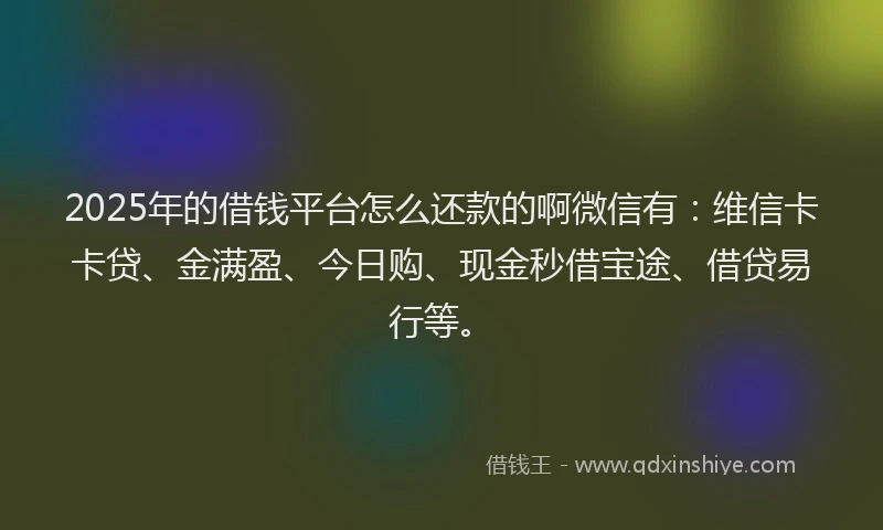 2025年的借钱平台怎么还款的啊微信有：维信卡卡贷、金满盈、今日购、现金秒借宝途、借贷易行等。