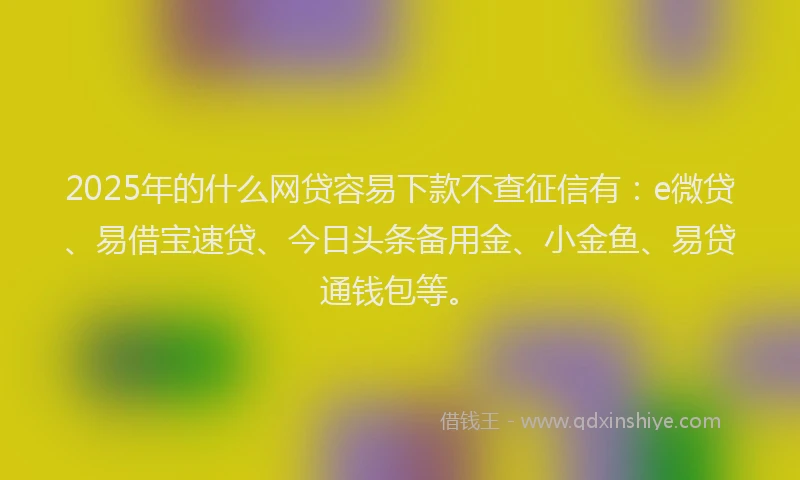 2025年的什么网贷容易下款不查征信有：e微贷、易借宝速贷、今日头条备用金、小金鱼、易贷通钱包等。