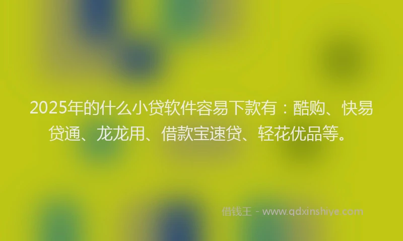 2025年的什么小贷软件容易下款有:酷购、快易贷通、龙龙用、借款宝速贷、轻花优品等。