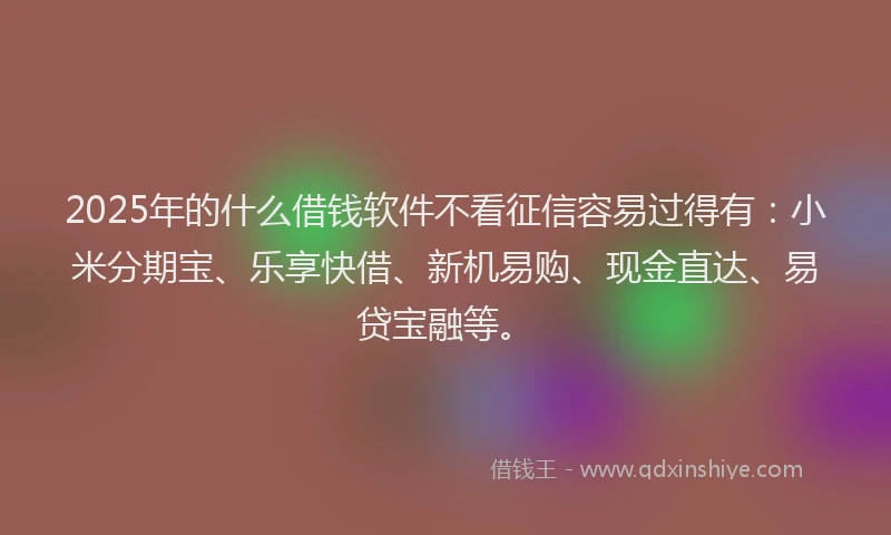 2025年的什么借钱软件不看征信容易过得有：小米分期宝、乐享快借、新机易购、现金直达、易贷宝融等。