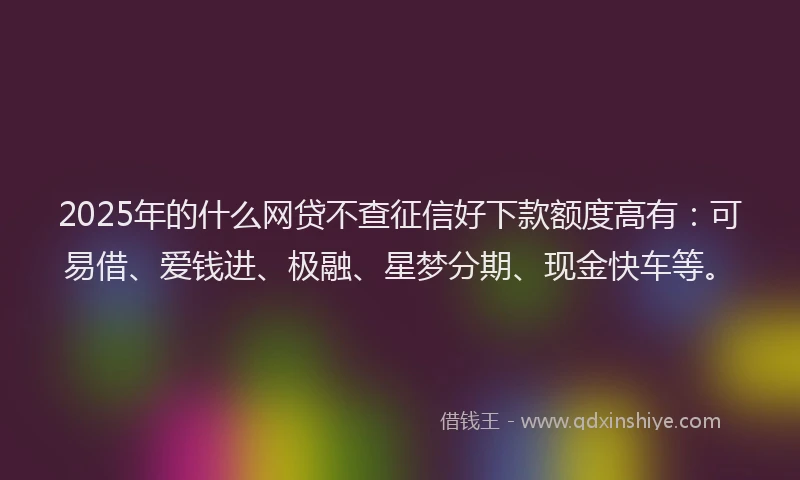 2025年的什么网贷不查征信好下款额度高有：可易借、爱钱进、极融、星梦分期、现金快车等。