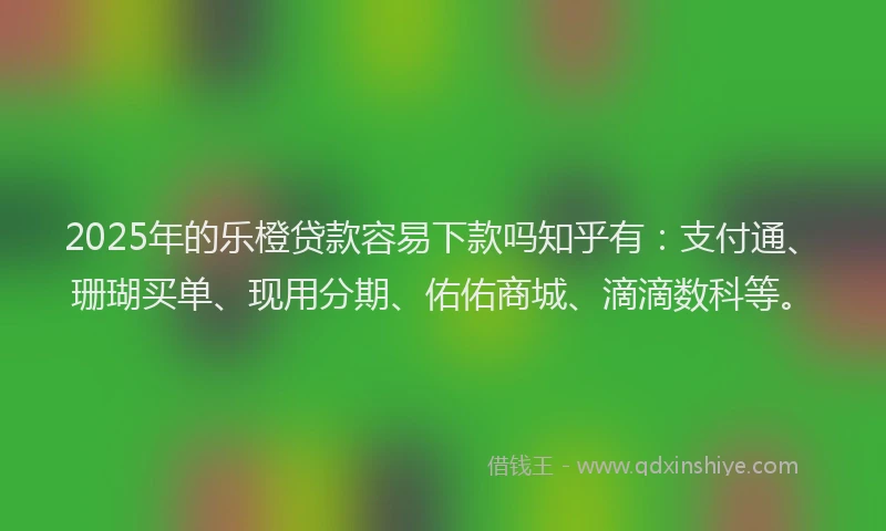 2025年的乐橙贷款容易下款吗知乎有：支付通、珊瑚买单、现用分期、佑佑商城、滴滴数科等。