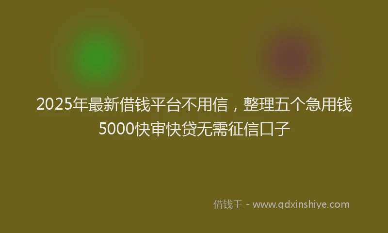2025年最新借钱平台不用信，整理五个急用钱5000快审快贷无需征信口子