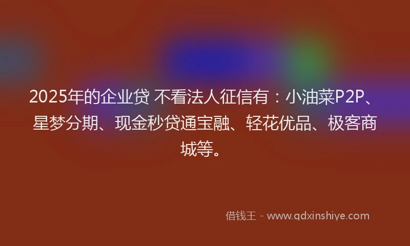 2025年的企业贷 不看法人征信有：小油菜P2P、星梦分期、现金秒贷通宝融、轻花优品、极客商城等。
