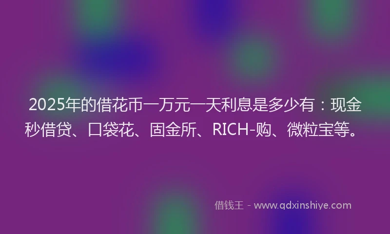 2025年的借花币一万元一天利息是多少有：现金秒借贷、口袋花、固金所、RICH-购、微粒宝等。