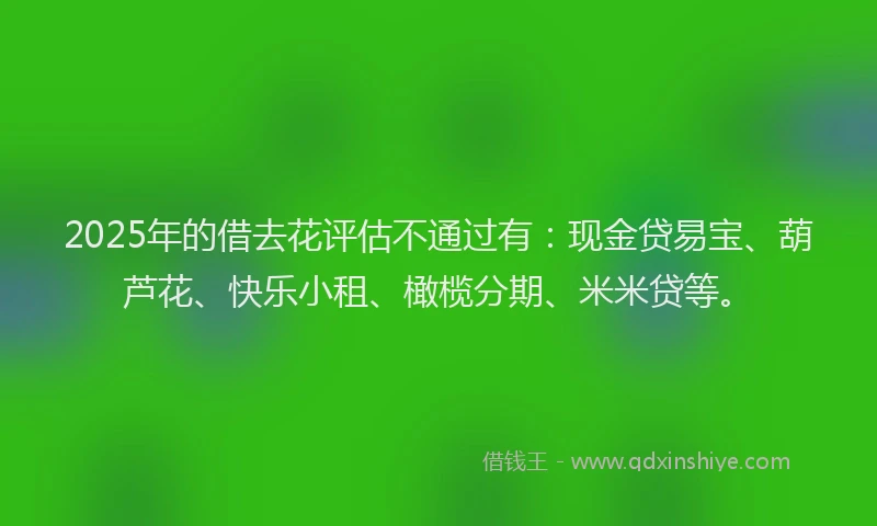 2025年的借去花评估不通过有：现金贷易宝、葫芦花、快乐小租、橄榄分期、米米贷等。