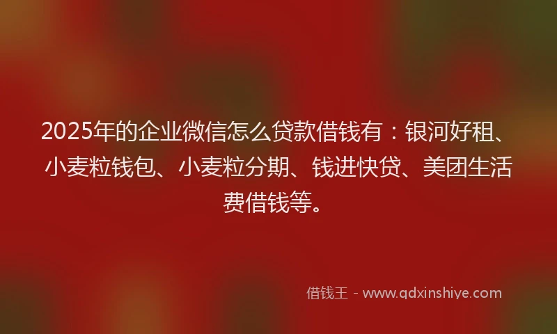 2025年的企业微信怎么贷款借钱有：银河好租、小麦粒钱包、小麦粒分期、钱进快贷、美团生活费借钱等。