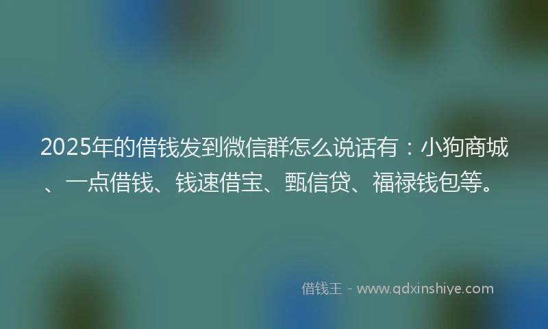 2025年的借钱发到微信群怎么说话有：小狗商城、一点借钱、钱速借宝、甄信贷、福禄钱包等。