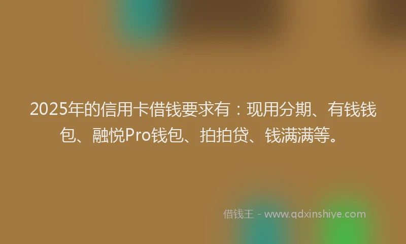2025年的信用卡借钱要求有：现用分期、有钱钱包、融悦Pro钱包、拍拍贷、钱满满等。