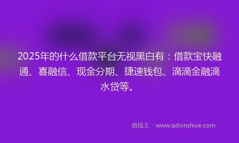 2025年的什么借款平台无视黑白有：借款宝快融通、喜融信、现金分期、捷速钱包、滴滴金融滴水贷等。