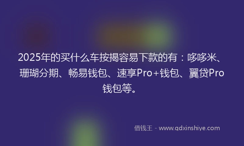 2025年的买什么车按揭容易下款的有：哆哆米、珊瑚分期、畅易钱包、速享Pro+钱包、翼贷Pro钱包等。