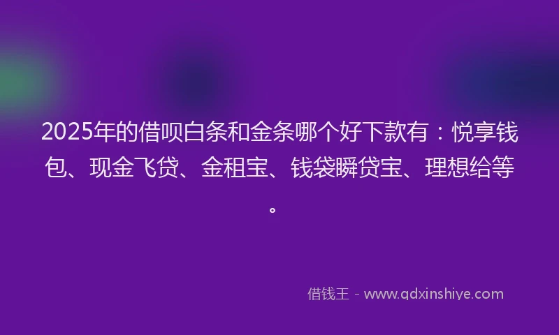 2025年的借呗白条和金条哪个好下款有：悦享钱包、现金飞贷、金租宝、钱袋瞬贷宝、理想给等。
