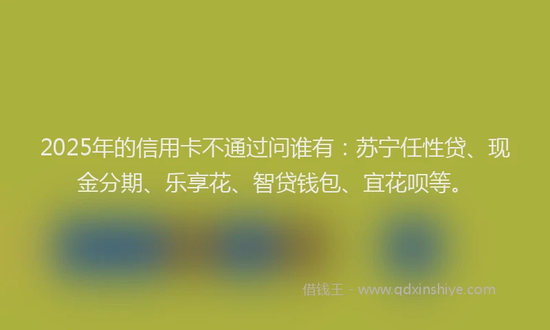 2025年的信用卡不通过问谁有：苏宁任性贷、现金分期、乐享花、智贷钱包、宜花呗等。