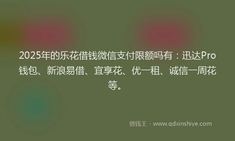 2025年的乐花借钱微信支付限额吗有：迅达Pro钱包、新浪易借、宜享花、优一租、诚信一周花等。