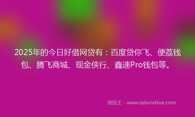 2025年的今日好借网贷有：百度贷你飞、便荔钱包、腾飞商城、现金侠行、鑫速Pro钱包等。