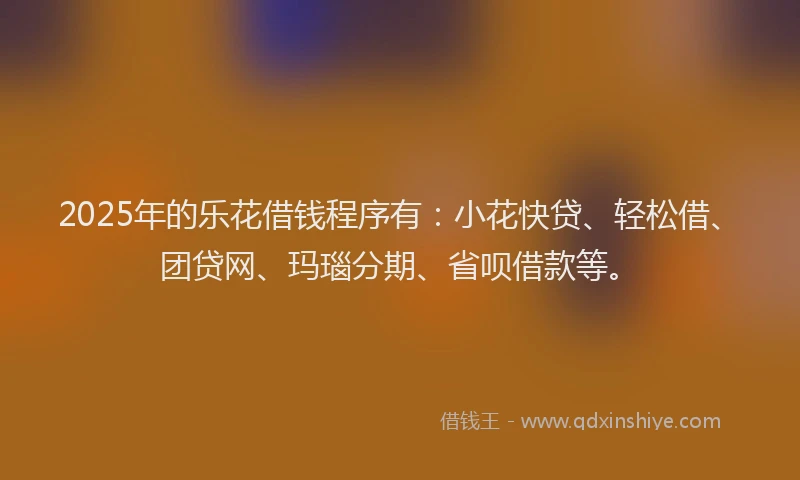 2025年的乐花借钱程序有：小花快贷、轻松借、团贷网、玛瑙分期、省呗借款等。