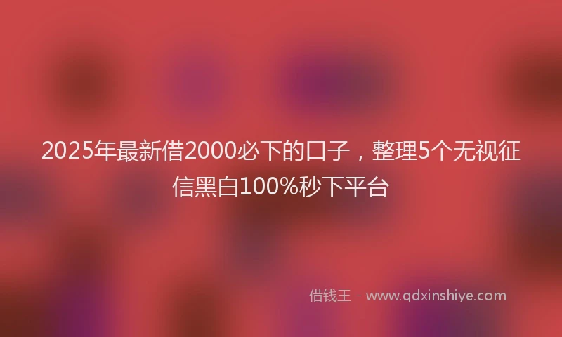 2025年最新借2000必下的口子，整理5个无视征信黑白100%秒下平台