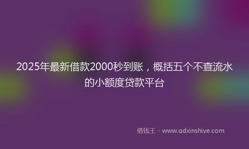 2025年最新借款2000秒到账，概括五个不查流水的小额度贷款平台