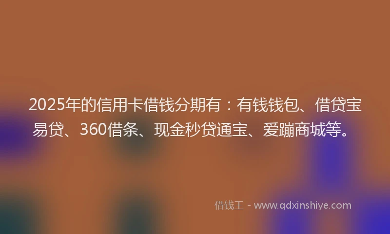 2025年的信用卡借钱分期有：有钱钱包、借贷宝易贷、360借条、现金秒贷通宝、爱蹦商城等。