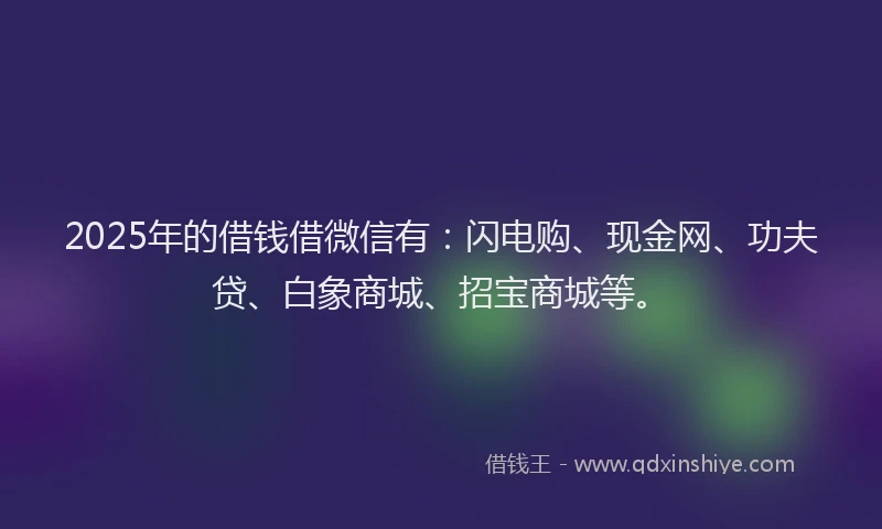 2025年的借钱借微信有：闪电购、现金网、功夫贷、白象商城、招宝商城等。