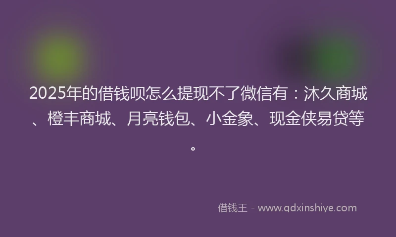 2025年的借钱呗怎么提现不了微信有：沐久商城、橙丰商城、月亮钱包、小金象、现金侠易贷等。