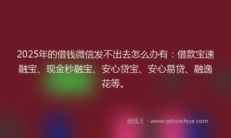 2025年的借钱微信发不出去怎么办有：借款宝速融宝、现金秒融宝、安心贷宝、安心易贷、融逸花等。