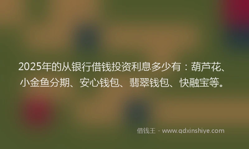 2025年的从银行借钱投资利息多少有：葫芦花、小金鱼分期、安心钱包、翡翠钱包、快融宝等。