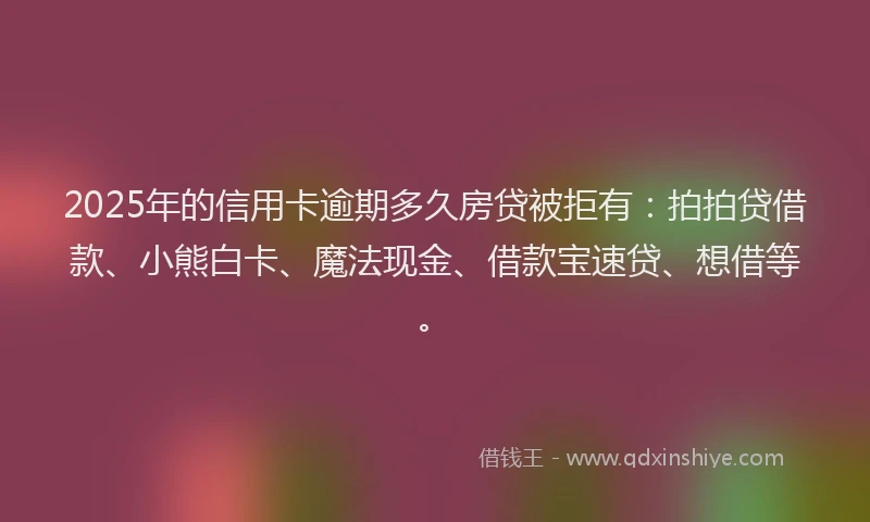 2025年的信用卡逾期多久房贷被拒有：拍拍贷借款、小熊白卡、魔法现金、借款宝速贷、想借等。