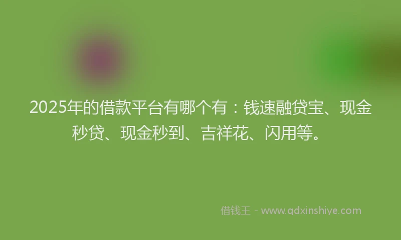 2025年的借款平台有哪个有：钱速融贷宝、现金秒贷、现金秒到、吉祥花、闪用等。
