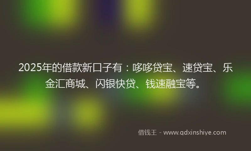 2025年的借款新口子有：哆哆贷宝、速贷宝、乐金汇商城、闪银快贷、钱速融宝等。