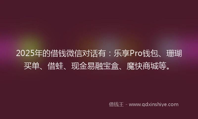2025年的借钱微信对话有：乐享Pro钱包、珊瑚买单、借蛙、现金易融宝盒、魔快商城等。