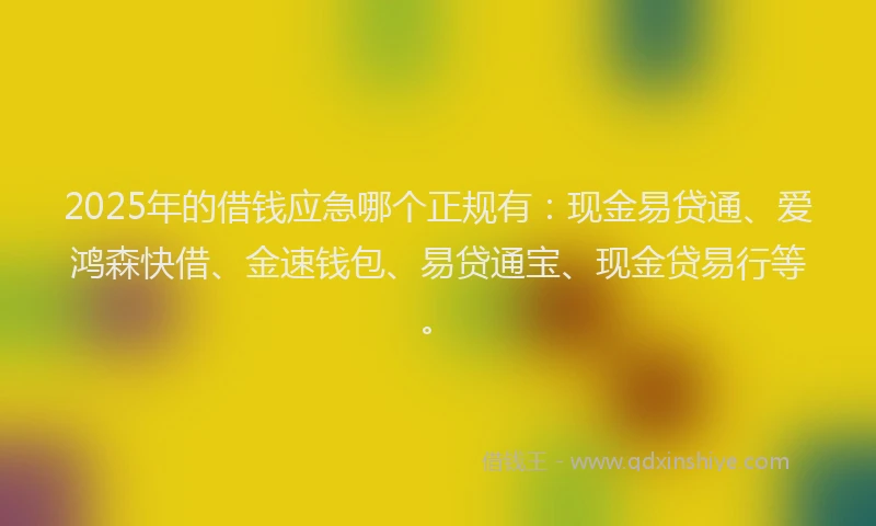 2025年的借钱应急哪个正规有：现金易贷通、爱鸿森快借、金速钱包、易贷通宝、现金贷易行等。