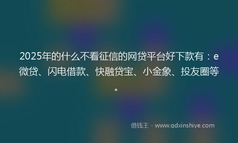 2025年的什么不看征信的网贷平台好下款有：e微贷、闪电借款、快融贷宝、小金象、投友圈等。