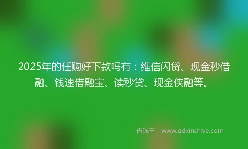 2025年的任购好下款吗有:维信闪贷、现金秒借融、钱速借融宝、读秒贷、现金侠融等。