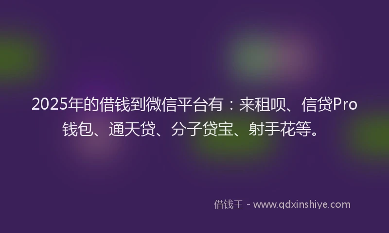 2025年的借钱到微信平台有：来租呗、信贷Pro钱包、通天贷、分子贷宝、射手花等。