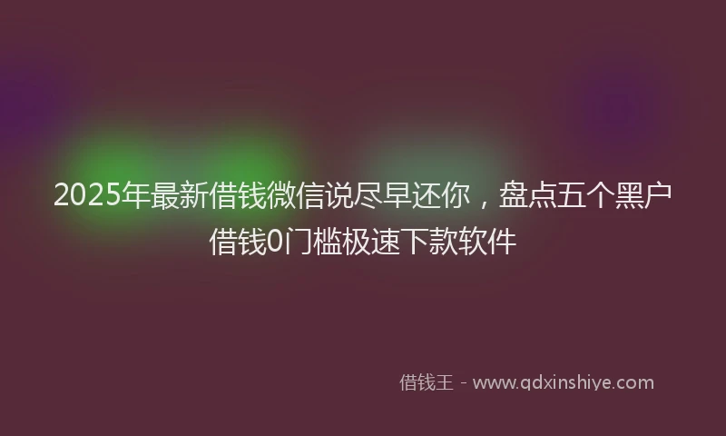 2025年最新借钱微信说尽早还你，盘点五个黑户借钱0门槛极速下款软件