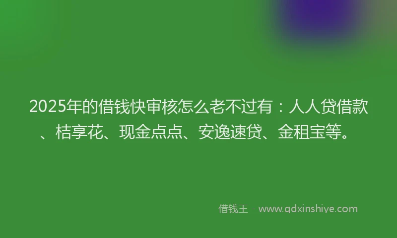 2025年的借钱快审核怎么老不过有：人人贷借款、桔享花、现金点点、安逸速贷、金租宝等。