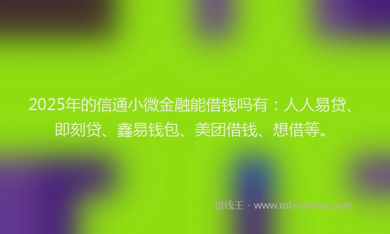 2025年的信通小微金融能借钱吗有：人人易贷、即刻贷、鑫易钱包、美团借钱、想借等。
