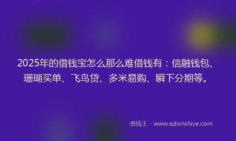 2025年的借钱宝怎么那么难借钱有：信融钱包、珊瑚买单、飞鸟贷、多米易购、瞬下分期等。