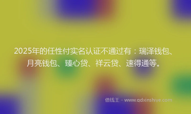 2025年的任性付实名认证不通过有：瑞泽钱包、月亮钱包、臻心贷、祥云贷、速得通等。