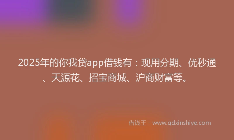 2025年的你我贷app借钱有：现用分期、优秒通、天源花、招宝商城、沪商财富等。
