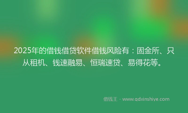 2025年的借钱借贷软件借钱风险有：固金所、只从租机、钱速融易、恒瑞速贷、易得花等。