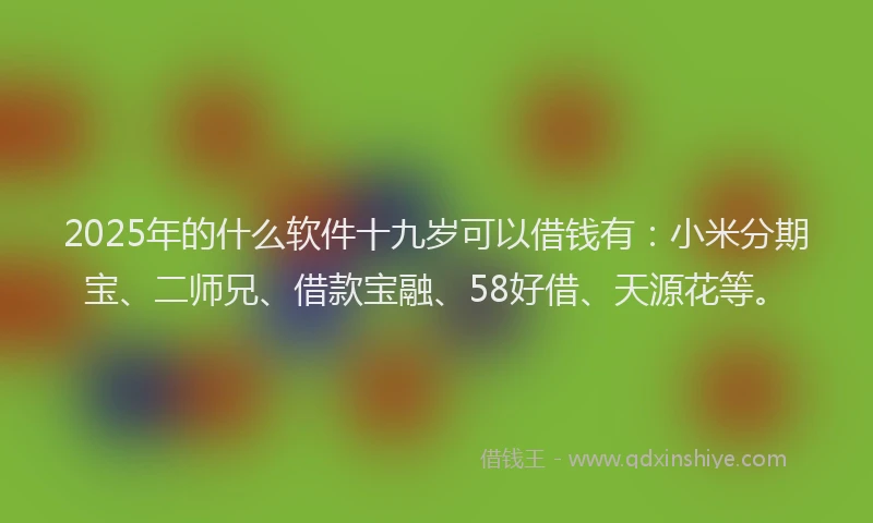 2025年的什么软件十九岁可以借钱有：小米分期宝、二师兄、借款宝融、58好借、天源花等。